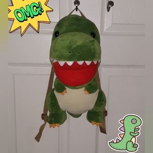 Yuruyuru Saurus Green Dinosaur T-Rex Plush Backpack 14" Adjustable Straps *Rwar*